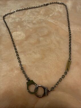 Mixed Metal Link Necklace with Engraved Bar